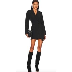 REMI X Revolve Meghan Blazer Dress Tie Waist Black Stretch Size S (Missing Belt)